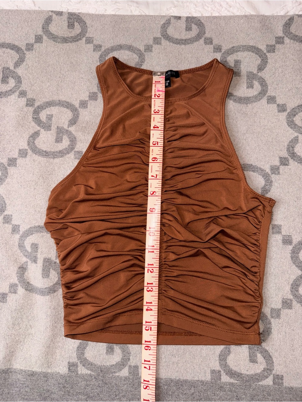 Dynamite Ruched Crop Tank Top - Brown - Picture 5 of 7